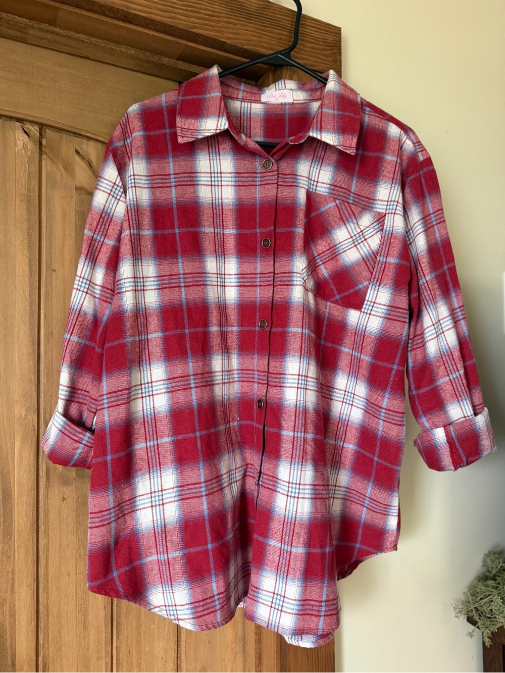 Pink Lily Red and White Plaid Button-Up Shirt